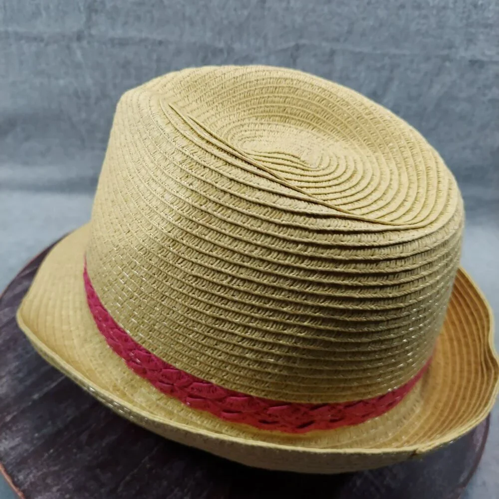 Womens Woven Straw Fedora‎ Hat With Pink Braided Band By Mixit One Size